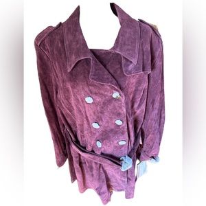 Terry Lewis Classic Luxuries Leather/Suede Coat! NWT! Plum! Dbl. Breasted! WOW!